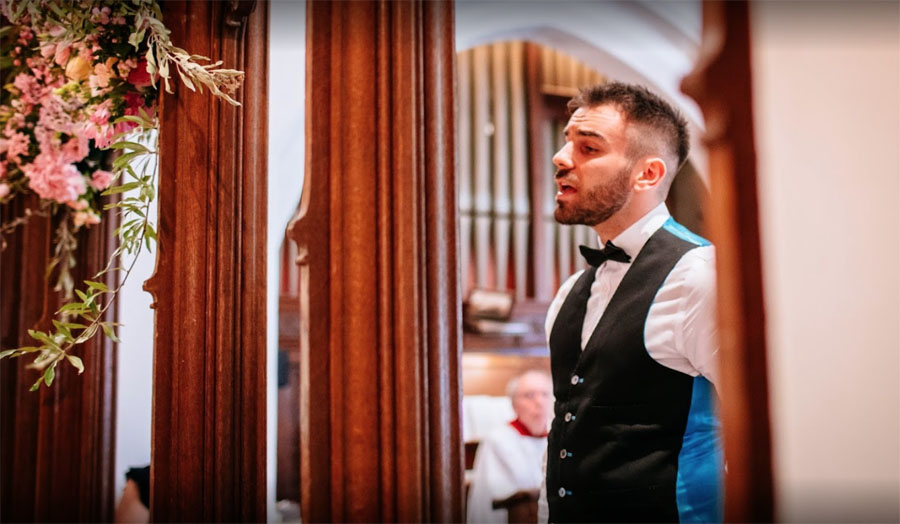 Male vocalist singing at a church wedding reception from Mike Paul-Smith Music