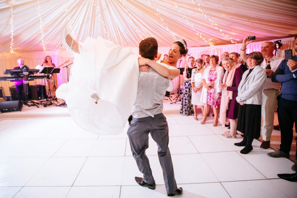 A first dance at a wedding reception with Mike Paul-Smith Music's party band The Get Downs
