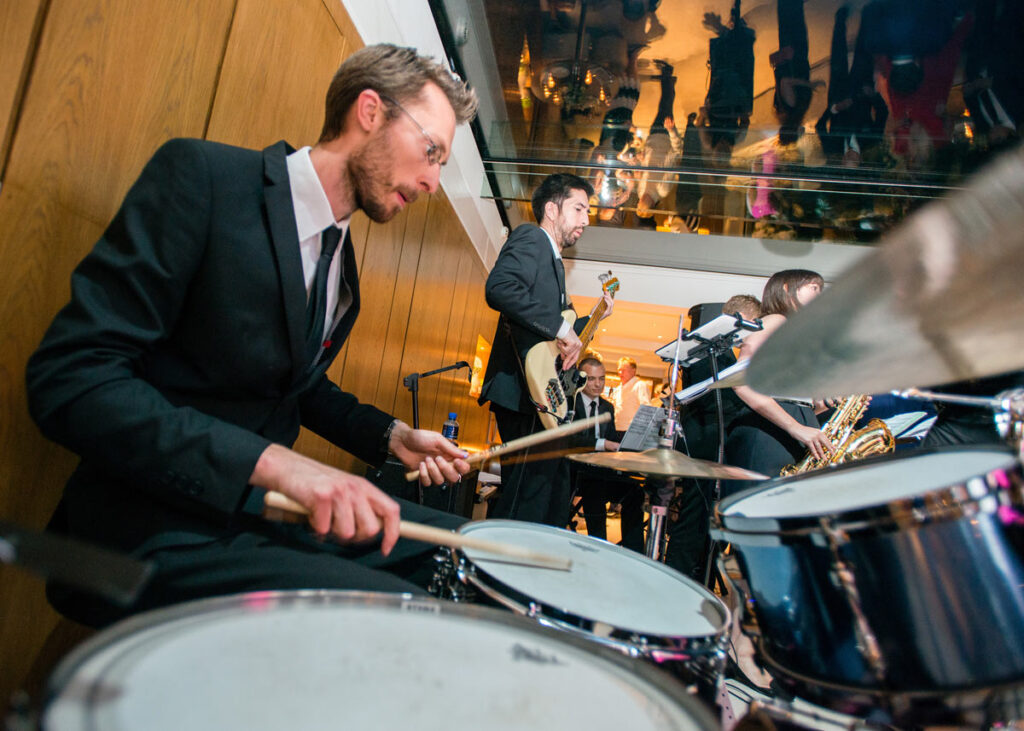 Wedding swing and soul band The Get Downs Lite performing at Raymond Blanc's Le Manoir aux Quat' Saisons, Oxfordshire